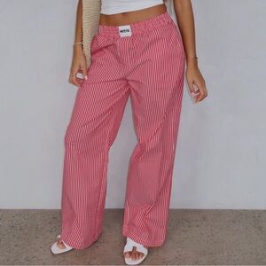 White Fox Red striped pants